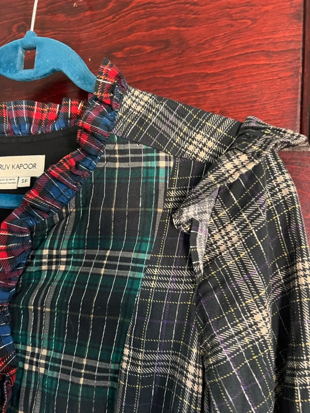 Anthropologie Dhruv Kapoor Ariana Plaid Ruffled Mini Dress size Small